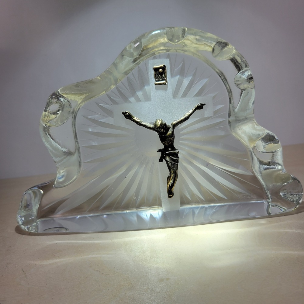 Polish Glassware Crucifix Jesus on Cross‎ Religious Tabletop Decoration